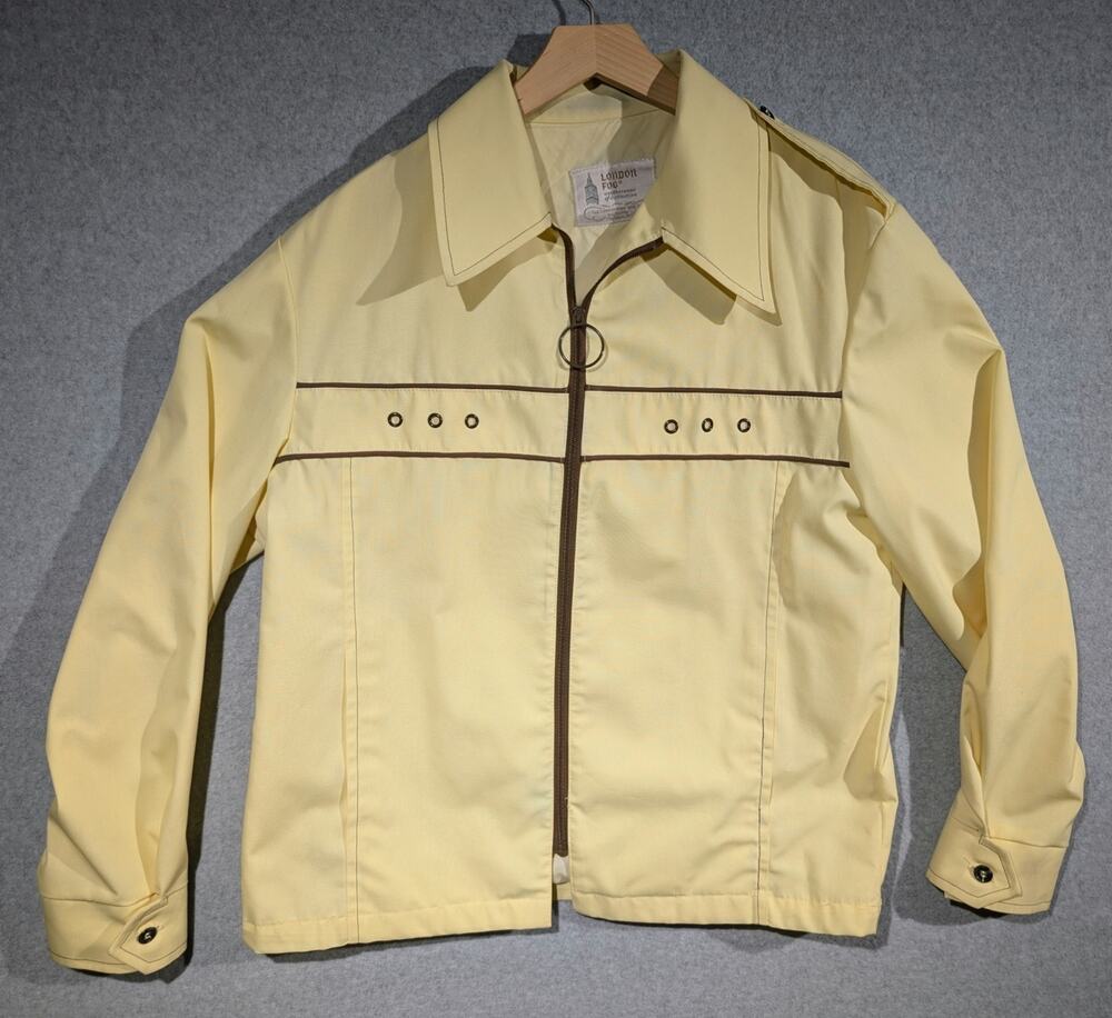 Vintage London Fog Rain Coat Jacket Size 42 Reg Cotton/Polyester Yellow USA Made